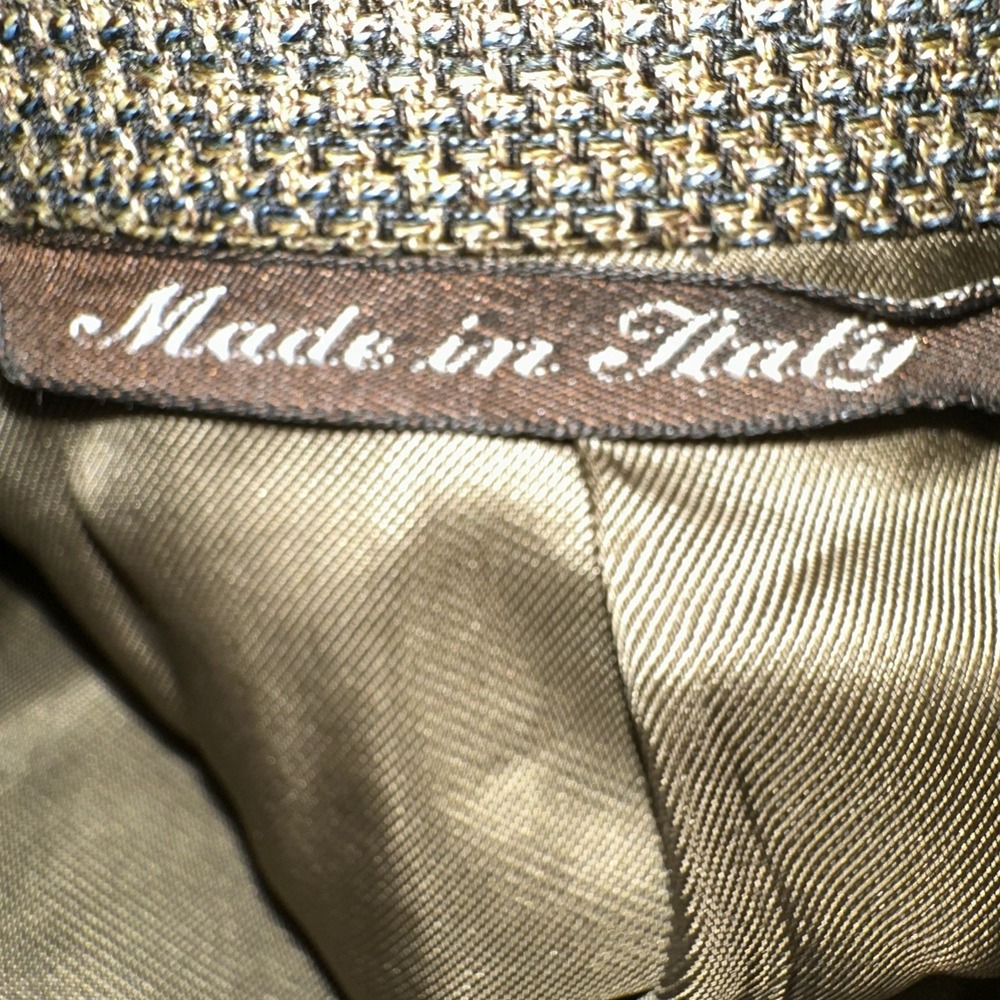 CANALI 46R Fratelli S120's Wool Micro Houndstooth Windowpane‎ Olive Green *flaw* - Picture 12 of 14